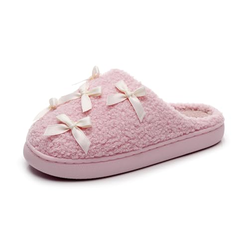Women Slippers Cute Bows Cozy Fleece Indoor Outdoor Shoes Anti-Slip Sole, Cute Winter House Wearing4