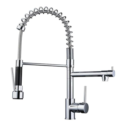 Image of 2-Mode Pull-Down Kitchen Faucet, Spring Style 360 Swivel Sink Tap, Dual Spout Stainless Steel Mixer, Hot & Cold Water, Commercial & Home Use, Pull-Out Spray