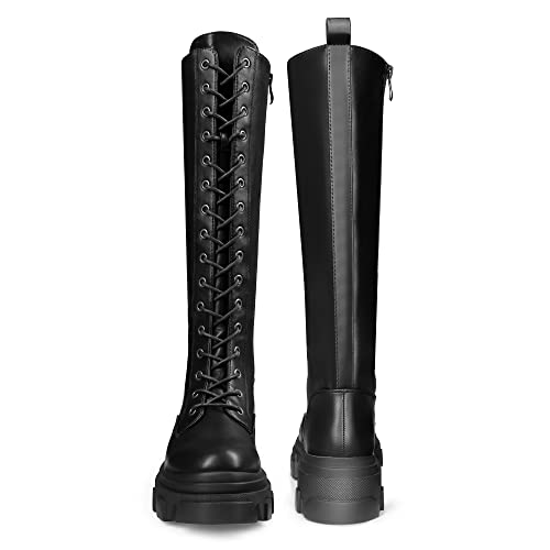 Dream Pairs Knee High Boots Women, Fashion Combat Boots Chunky Platform Lace Up Lug Sole Boots For Women,Size 9,Black/Pu,Sdkb221W thumb #2