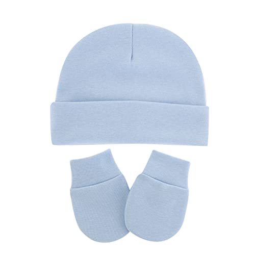 Image of UTTPLL Newborn Hats Mittens Set Toddler Girls Boys Cotton Nursery Hospital Beanie No Scratch Gloves Unisex Baby Infant Caps