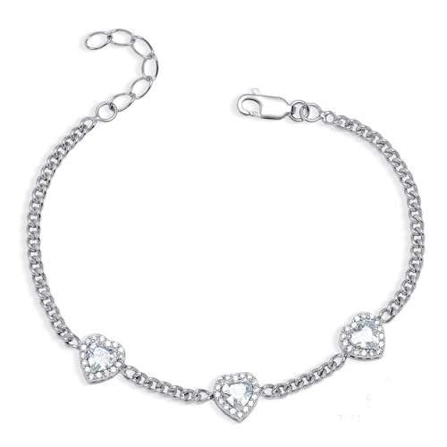 Image of TRUESILVER ACPL 925 Sterling Silver Seraphina Triple Heart CZ Bracelet for Women