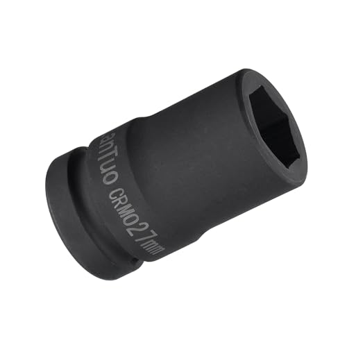 MACHSWON 1 Inch Drive - 27mm Deep Impact Socket with 6 Point Design, Heat-Treated Cr-V Steel 80mm Length, Metric Sizes