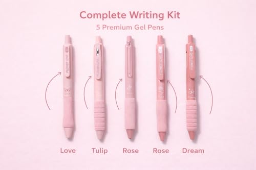 Image of KiddieWorld 5Pcs Soft Grip Gel Pen Set 0.5mm Fine Tip Smooth Writing Pens Cute Aesthetic Pink Or Green Gel Pens for School College Office Journaling Gift for Kids Girls Stationery Lovers