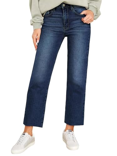 KDF Women's Cropped Straight Leg Jeans - High Waisted Jeans for Women 7/8 Length Denim Pants with Crop Hem2