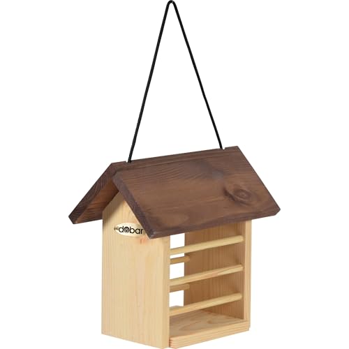 dobar® Green Label 11522FSCe - Großer Meisenknödelhalter aus robustem Kieferholz - Futterstation für Wildvögel - 22 x 14 x 21 cm