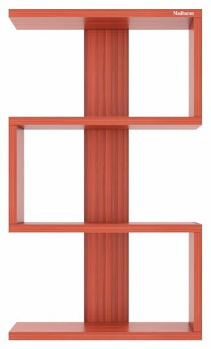 Image of Madhuran S Shape Engineered Wood Wall Mounted Decor Items Display Shelf (Teak)