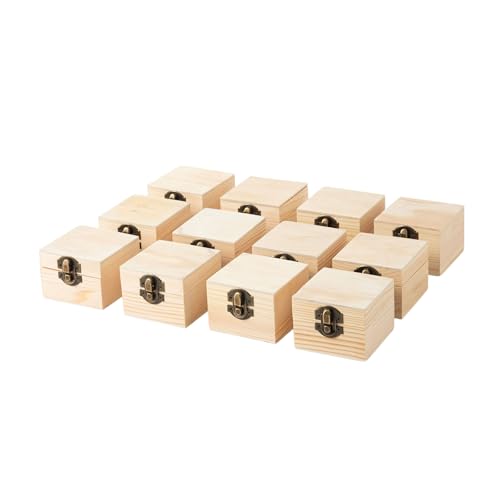 Image of 24 Pack 2.7X2.7X2in Small Unfinished Wooden Boxes for Crafts Supplies, Paintable Wood Treasure Chests for Jewelry and DIY Projects