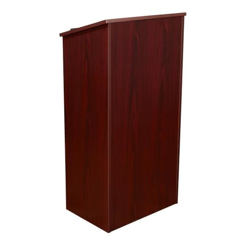 Pemberly Row Full Floor Wood Lectern, Mahogany Finish, 46.5"H x 23"W x 16"D, Durable Thermofused Laminate Surface with Stain Resistance, Large Reading Surface, Built-in Shelf, Professional