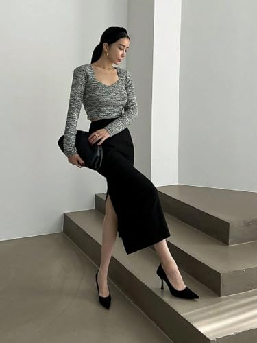 Trend Women's Summer Basic Skirt Solid Color Elegant Work Straight Slit Pencil Skirt For Beach3