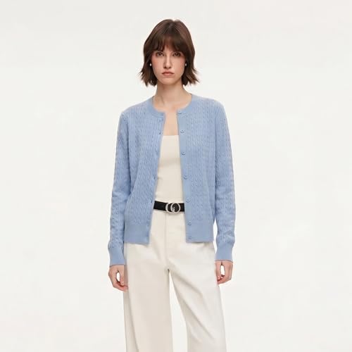 Image of GOELIA Women Wool Blend Lightweight Cardigan Sweaters 2026 Spring Business Casual Solid Long Sleeve Knitted Cardigan Top