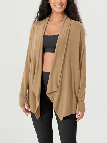 Image of ODODOS Women's Drape Open Front Cardigans Cozy Soft Long Sleeve Casual Wrap Outerwear with Pockets Thumb Hole