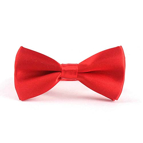 Children Kids Toddler Boys Girls Silk Satin Adjustable Length Bow Tie Solid Colour Pre Tied Bow Tie Necktie Tuxedo Wedding (Red)