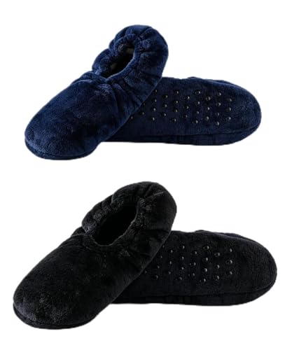 GLENMEARL Mens Slippers Socks with Grippers Indoor 2 Pairs Cozy Non-Slip Slipper Socks for Men with Soft Sole Warm House Shoes as a Gift for Dad Husband Christmas Birthday