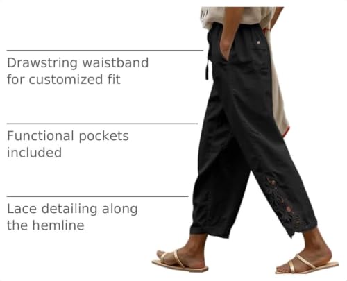 Image of Acelitt Women Casual Lightweight Drawstring Elastic Waist Pants with Pockets, S-XXL