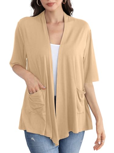 Image of ADANIKI Women 2026 Summer Lightweight Cardigan, Short Sleeve Open Front Casual Trendy Womens Kimono Cover Up with Pocket