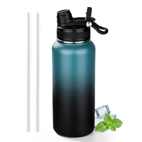 Image of 32 oz Insulated Water Bottle with Leak-proof 2-in-1 Straw and Spout Lid,Stainless Steel Sports Water Bottle with Handle,Double Wall Vacuum Metal Water Flask for Travel Camping School(Indigo black,1)