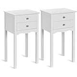 Giantex 2 Pcs End Table w/ 2 Drawers Side Table Nightstand Multi-Purpose Accent Table Living Room Bedroom Home Furniture (2, White)