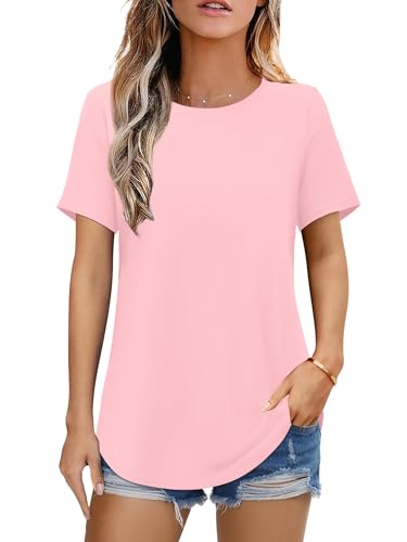 Image of Elesomo Womens Shirts Casual Crew Neck Short /Long Sleeve Tunic Tops Tees