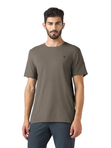 Image of TECHNOSPORT Men's Slim Fit Solid Crew Neck T-Shirt, Cotflex Quick Dry Wrinkle Resistant Polyester Sports Tee for Gym, Running, Training, Sports
