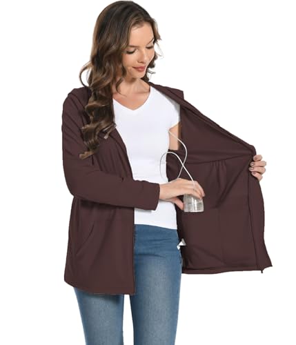 Meuponc Mastectomy Shirt with Drain Pockets Women Hoodie Coat for