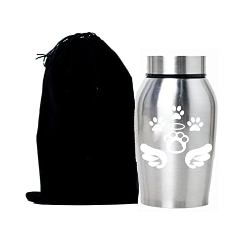 Bobode Stainless Steel Pet Urns Dog Cat Paws Memorial Urn Cremation Pet Urns for Dogs Cat Ashes,Laser Engraving Pet Urn for Large Dog with Black Velvet Bag Cover