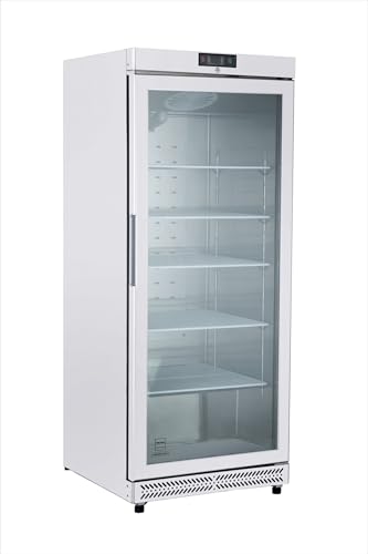 METRO Professional Frigorífico con Puerta de Cristal GRE6600G, 380L, Nevera Vertical con Cerradura, 77.5x72.5x188.5cm, 5 Estantes, Blanco