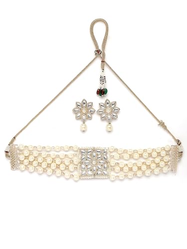 Image of Karatcart Pearl Multilayer Beaded Choker Necklace Set for Women