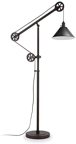 Henn&Hart Pulley System Floor Lamp with Metal Shade in Blackened Bronze/Blackened Bronze, Floor Lamp for Home Office, Bedroom, Living Room