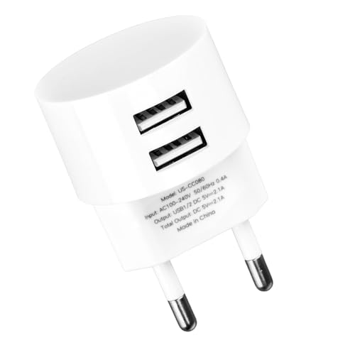 Doble Puerto Adaptador Enchufe USB 5V 2,1A Plano Compatible con Tomas y Alargadores Cargador Rápido para Smartphones Tabletas Reproductores eBooks y Dispositivos USB Múltiples Seguro