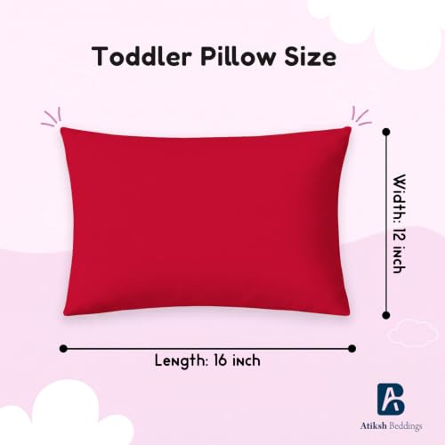 Image of Atiksh Beddings 12x16 Toddler Travel Pillow Cases, Pack of 2, 100% Egyptian Cotton, 600 Thread Count, Zipper Closure, Small Pillowcase for Kids, Daycare, Preschool & Travel, Red