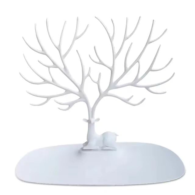 GenericElegant White Deer Horn Jewelry Holder Rack Organizer, Durable Plastic