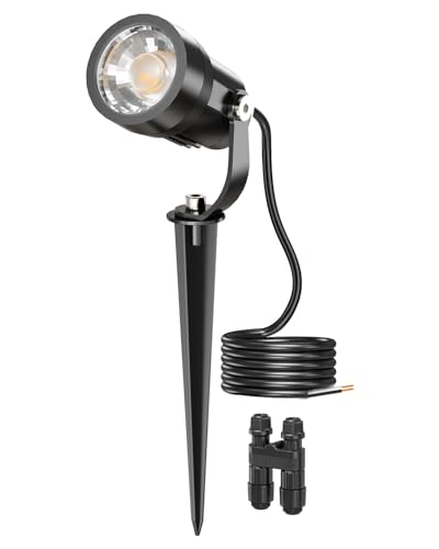 HIBOITEC 5W LED Gartenleuchte mit Erdspieß, 550 Lumen Warmweiß 2700K Gartenbeleuchtung, IP65 Wasserdicht Gartenlampen für Draußen Strom, 270° Schwenkbar Gartenstrahler für Garten, Rasen, Wege