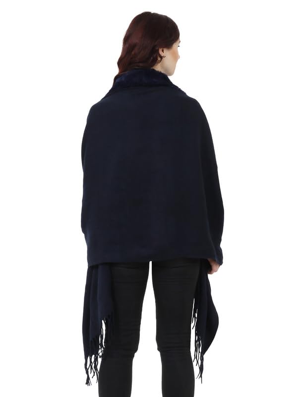 Image of Manra Women's Solid Faux Fur Border Stole Shawl Warm Wrap Cape for Winters (SC 14)
