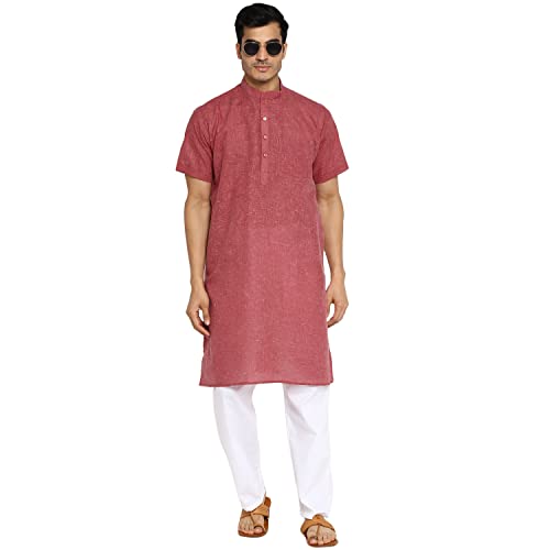 Image of Royal Kurta Mens Linen Half Sleeved Long Ethnic Kurta