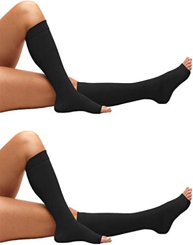 Truform Surgical Stockings, 18 mmHg Compression for Men and Women, Knee high Length, Open Toe, Black, Medium, 2 Count