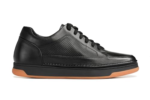 Image of CALTO Men's Invisible Height Increasing Elevator Shoes - Noir /Black & Gum Sole Premium Leather Leather Lace-up Fashion Sneakers - 2.6 Inches Taller - Y7931 - Size 10 D(M) US
