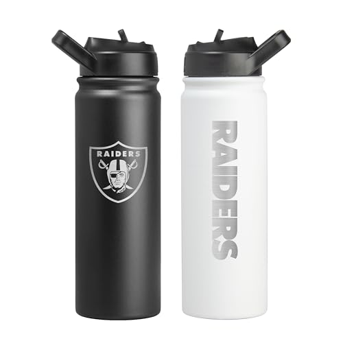FANMATS NFL Las Vegas Raiders 24 oz Stainless Steel Water Bottle 2 Pack Team Color & White | Easy to Carry Lid
