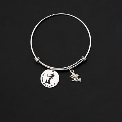 KUIYAI Halloween Witch Gift Not Every Witch Lives Bracelet Witch On Flying Broom Pendant Bangle Funny Halloween Jewelry3