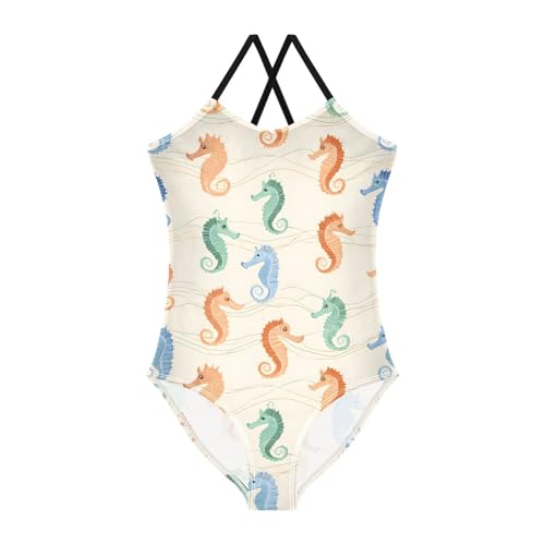 Girls One Piece Swimsuits Seahorse Pattern Summer Quick Dry Beach Bathing Suit
