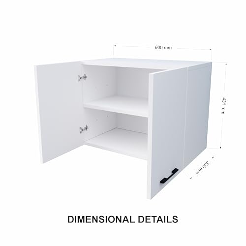Image of 2 Door Multipurpose Wall Mounted Cabinet with Adjustable Shelf | Storage for Modular Kitchen, Bathroom, Office & Bedroom | Assembly-DIY | Color-White | Size-60x33x43.1 Cm