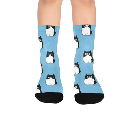 susiyo Artistic Black White Cat Pattern Hiking Socks Boy Girls - Cushioned Crew Socks for Kids Soft, Breathable & Seamless Toe for All-Day Comfort