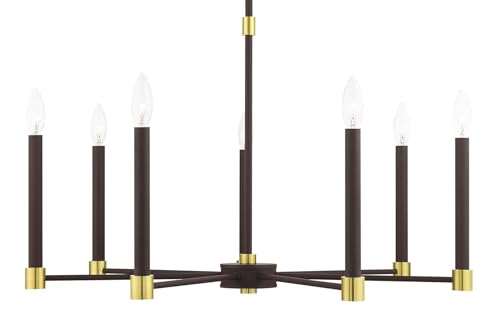 Image of Livex Lighting 46887-07 7 Light Bronze W /Satin Brass Accents Chandelier