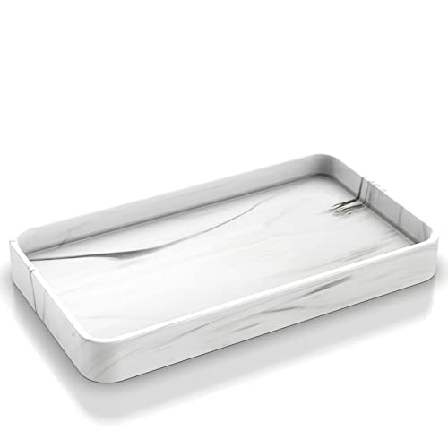 Gurygo 10 Vanity Tray for Bathroom - Hand Towel Tray Organizer for Paper Napkins - Bathroom Vanity Counter Organization - Ceramic Soap Dispenser Tray for Kitchen Counter (Marble White Set/1)
