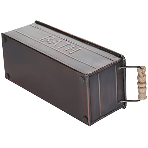 Mygift Vintage Bronze Metal Rectangular Storage Basket With Wooden Handles, Bathroom Toiletries Holder, Organizer Bin With Embossed Bath Label - Handcrafted In India #TOP6