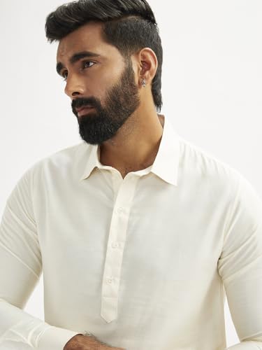 Image of VASTRAMAY Men's Black and White Viscose Pathani Kurta Set, Traditional Pathani Khan Suit Set in Viscose Fabric, and Salwar Patiala Pyjama for Weddings & Festival, Ethnic Outfit | Independence Day