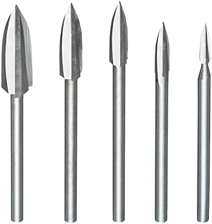 HPMAISON 5PCS HSS Wood Carving Drill Bits Set for Rotary Tools, Wood Carving Bits with 1/8" Shank for DIY Woodworking Engraving Carving Drilling Grinding