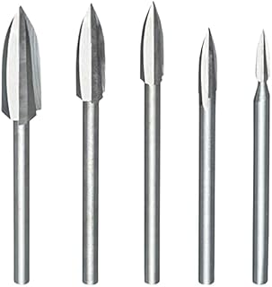 HPMAISON 5PCS HSS Wood Carving Drill Bits Set for Rotary Tools, Wood Carving Bits with 1/8" Shank for DIY Woodworking Engraving Carving Drilling Grinding