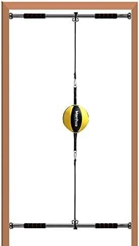 Speed Bag for Boxing, Leather Speed Bag Doorway Mount, Double End Adults Kids Punching Bag/Striking Bag with Pull Bar & Rope, Gym Workout Room Training Dodge Ball