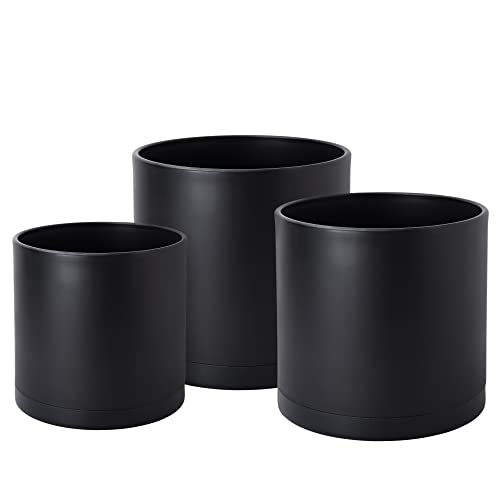 D'vine Dev 25,4 cm, 30,5 cm, 35,6 cm, 3 Stück, Kunststoff-Pflanztöpfe für Pflanzen mit Drainageloch und nahtlosen Untersetzern, schwarz… – Ansicht 1