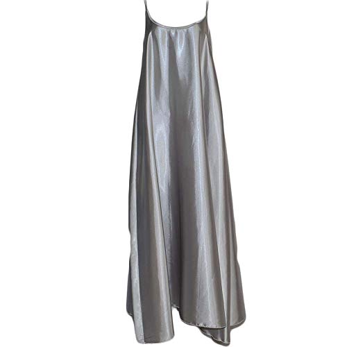 Abito Donna Lungo Morbido in Raso Grigio Perla con...